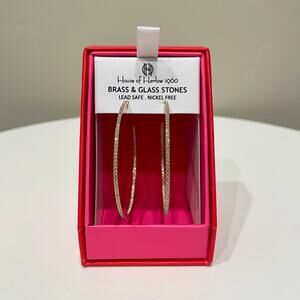 NEW House of Harlow 1960 Gold Tone Hoop Earrings with Brass and Glass Stones
